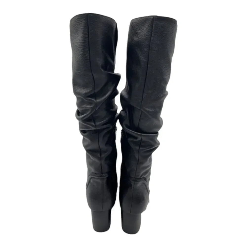 Vince Camuto Black Leather Slouchy Chelsey knee high boot Size 9 W Wide Calf NEW